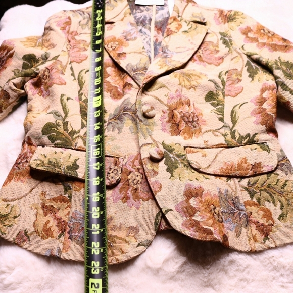 90s Botanical Tapestry Tailored Fit Blazer Neutral Crazy Horse Liz Claiborne, S - Picture 5 of 7